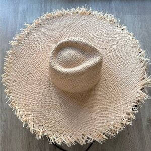 wyeth pink oversized raw edge straw wide brim summer sun beach hat one size NEW